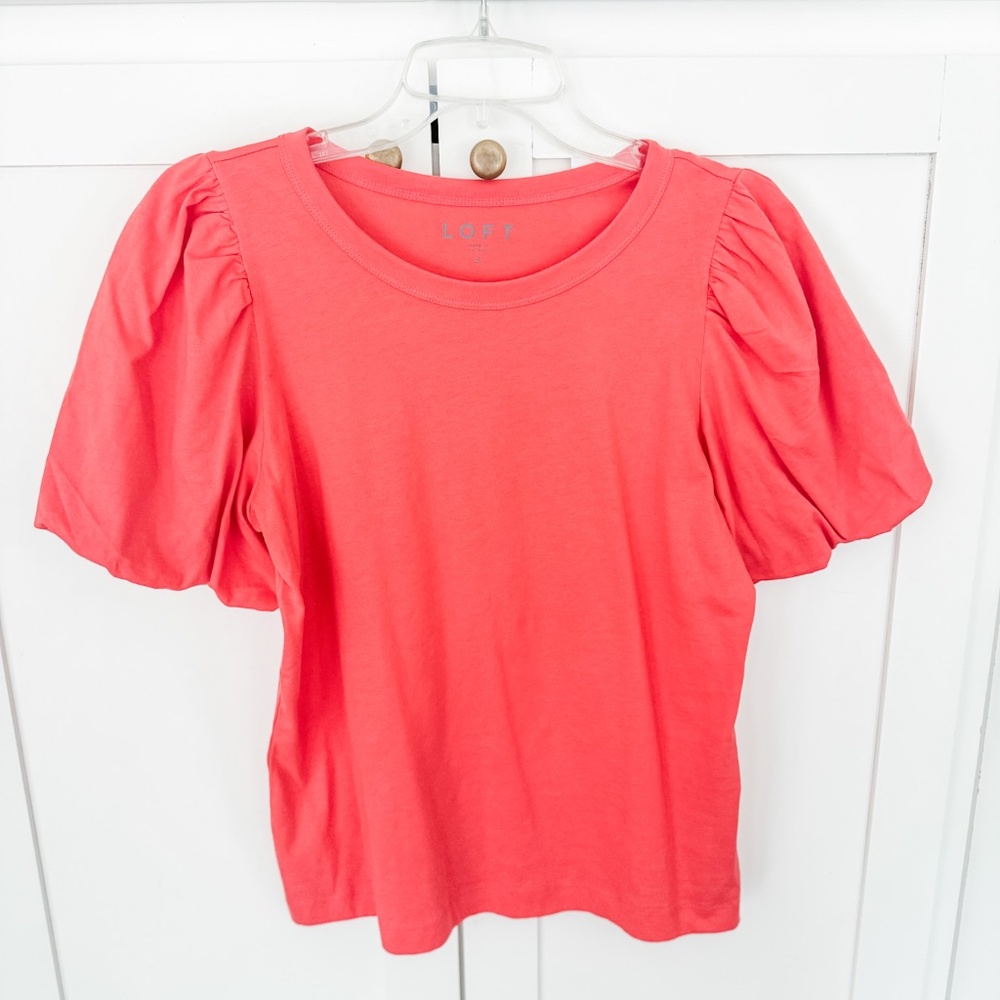 NWT SZ S LOFT Coral Puffed Sleeve Cotton Women's Top/Blouse